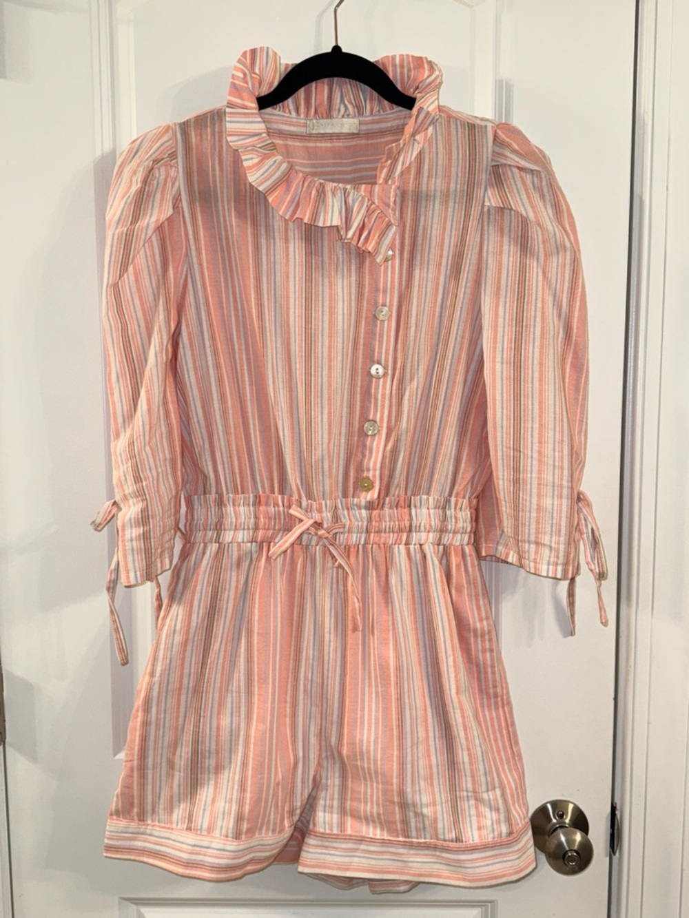 Vita Grace Striped Tie Waist Romper – Feminine Ruffle Detail (small)